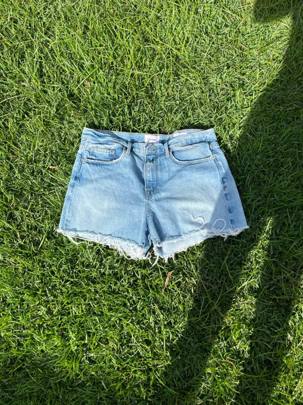 Frame Denim Light Wash Distressed Cutoff Shorts